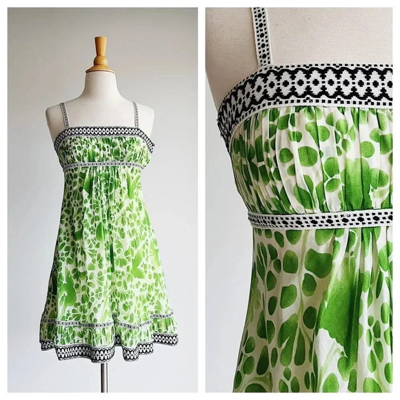 CATHERINE MALANDRINOGreen Printed Babydoll Mini Dress/TunicBest fit XS
